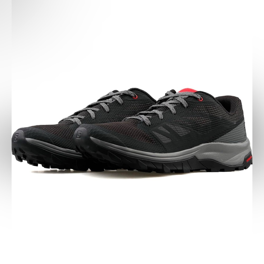 Salomon Outine Size 12 Hiking Running Shoes Sneakers Black Grey Red